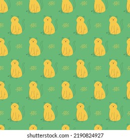 Cat in the pattern. style is line art with yellow spots. vector endless illustration and editable