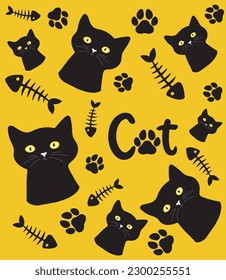 Cat pattern vector illustration. Black cat vector design