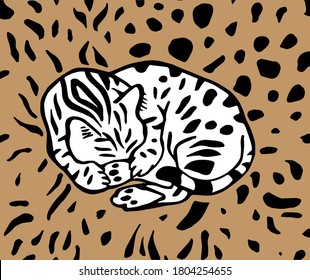 The cat pattern.Sleeping Bengal cat surrounded by leopard spots