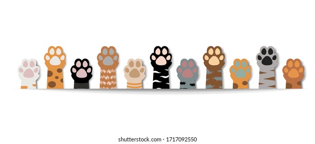 Cat Paw Border Isolated White background With Gradient Mesh, Vector Illustration