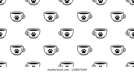 cat paw dog footprint seamless pattern coffee cup kitten vector tea milk glass calico animal pet scarf isolated repeat background cartoon tile wallpaper illustration doodle design