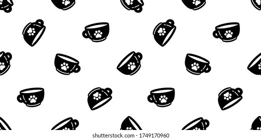 cat paw dog footprint seamless pattern coffee cup kitten vector tea milk glass calico animal pet scarf isolated repeat background cartoon tile wallpaper illustration doodle black design