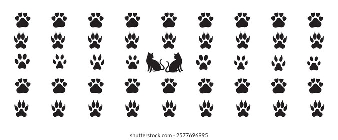 Cat Paw Dog Paw vector icon illustration. Different animal paw. Paw Prints. Black. Dog, puppy 