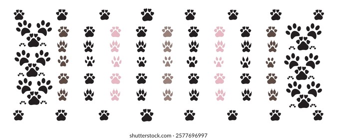 Cat Paw Dog Paw vector icon illustration. Different animal paw. Paw Prints. Black. Dog, puppy 