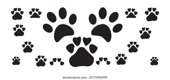 Cat Paw Dog Paw vector icon illustration. Different animal paw. Paw Prints. Black. Dog, puppy 