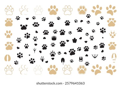 Cat Paw Dog Paw vector icon illustration. Different animal paw. Paw Prints. Black. Dog, puppy