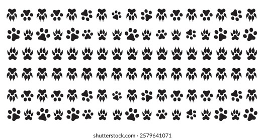 Cat Paw Dog Paw vector icon illustration. Different animal paw. Paw Prints. Black. Dog, puppy