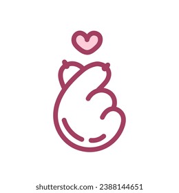 Cat paw drawing featuring heart gesture. Cat paw heart gesture sticker. Cute cat paw in linear style. Heart Love Shape Gesture. Minimalistic and creative cartoon doodle. Perfect for Valentine's Day