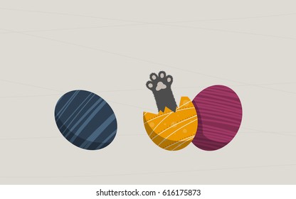cat paw and easter eggs background cute colorful eggs 