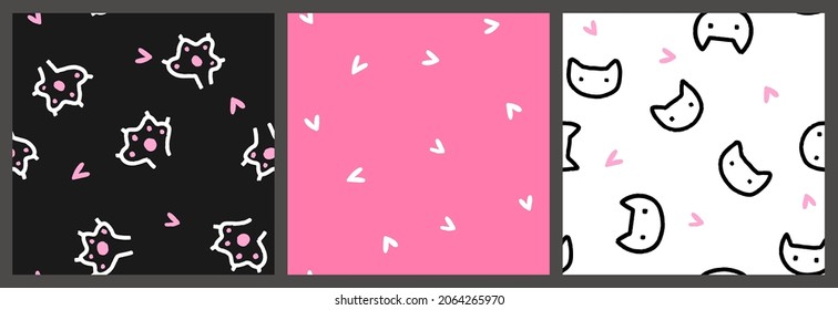 Cat paw and face seamless pattern for baby or toddler kid clothing, notebook print, bedding textile.