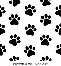 Cat paw, fish bone Seamless Pattern of Black Heads of Cats white Background. Vector illustration. Animal silhouette. Wallpaper and fabric design and decor.