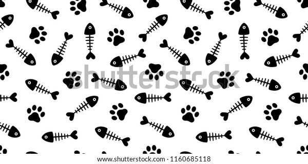 猫の前足の骨のシームレスな柄のベクター魚のドッグサケのスカーフを繰り返すマンガイラストのタイルの背景に壁紙の繰り返し のベクター画像素材 ロイヤリティフリー