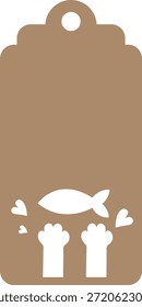 Pata de gato Etiqueta de pescado Etiqueta de regalo Lindo animal doméstico Amor Decoración del corazón Diseño de Vector imprimible Artesanía simple