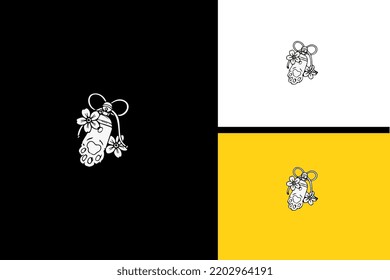 cat paw and flower vector illustration line art