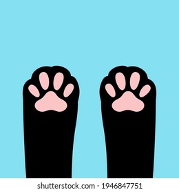 Cat paw foot print leg. Kitten footprint icon. Cute cartoon character body part silhouette. Pink black sign symbol. Baby pet collection. Love sign. Flat design. Blue background. Isolated. Vector
