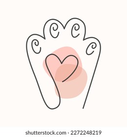 Cat paw footprint continuous line icon.Foot silhouette.Veterinary,animal protection concept.Modern style linear logo