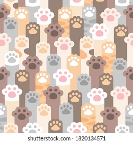 Cat paw footprint seamless background repeating pattern, wallpaper background, cute seamless pattern background