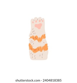 Cat paw with ginger stripes, vector illustration isolated on white. Clip art of cute furry pet claws in simple cartoon flat style