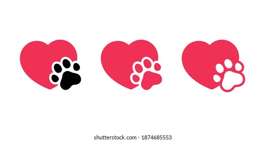 cat paw heart vector valentine icon footprint kitten logo symbol cartoon character illustration doodle design