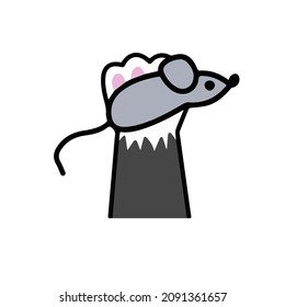 Cat paw hold mouse. Playing with toy and hunting pet. Healthy and active animal. Cartoon illustration