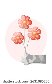cat paw holding flower vector illustration
