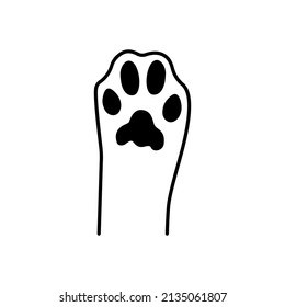 Cat paw. Home pet. Soft cat paw. Design element for logo. Black outline. Vector line icon isolated on white background.