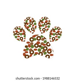 Cat Paw Icon With Dry Pet Food Pattern. On White Background. Vector.