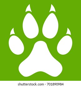 Cat paw icon white isolated on green background. Vector illustration