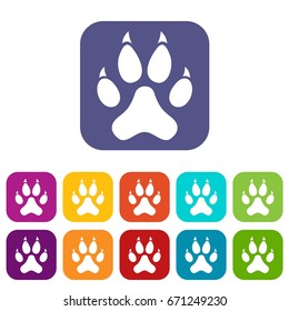 Cat paw icons set vector illustration in flat style In colors red, blue, green and other