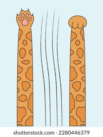 Cat paw isolated vector cartoon character, hand drawn scratch ready to use for 2D animation. Orange editable cute funny cat looks like giraffe.