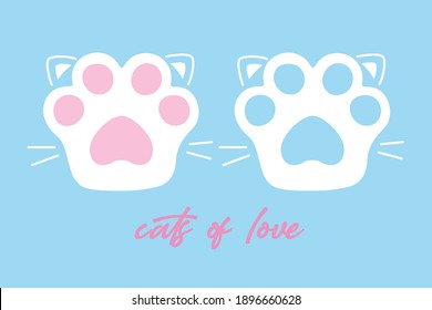 Cat paw. Meow with love, kitten flat design, prints, cartoon, cute cat foot wallpaper Isolated vector illustration 