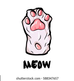 Cat paw palm, isolated on white background. simple cartoon pop art style, vector illustration.