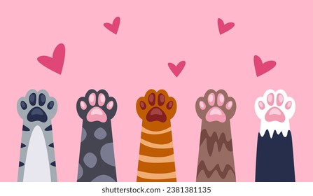 Cat paw pet animal cute kitten poster concept. Vector flat graphic design illustration