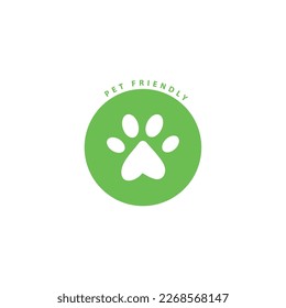 Cat paw - pet friendly green label, background, sticker, icon