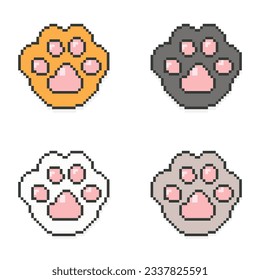 Cat paw pixel art, 8 bit pixel art footprint paws vector