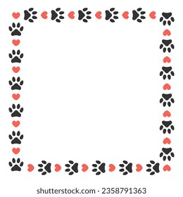Cat paw print and heart flat square frame