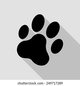 cat paw print icon - black illustration with long shadow