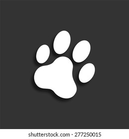 Cat paw print icon with shadow - vector illustration