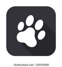 cat paw print icon - vector illustration with long shadow isolated on gray