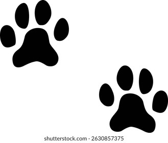 Cat paw print silhouette. Animal footprint in black color.