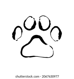 Cat Paw Print Silhouette. Black Trail Of Cat After Dirty Street On Clean Surface. Symbol Of Tiger Walking Along Trail And Panther Running Through Vector Puddles