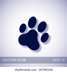 Cat paw print vector icon - dark blue illustration with blue shadow