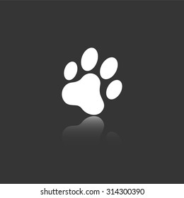 cat paw print vector icon with mirror reflection