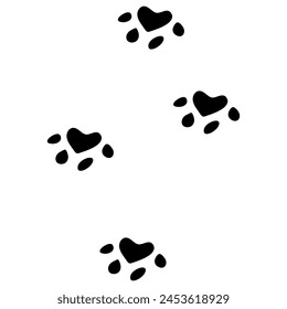 Cat paw print vector illustration. Dog, different colored animal footprints on a white background. Seamless pattern of animal paws
