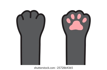 Cat paw. Cat raise hand up. Foot print sign. Character cartoon doodle. Vector illustration