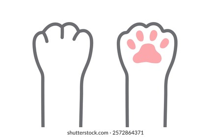 Cat paw. Cat raise hand up. Foot print sign. Character cartoon doodle. Vector illustration