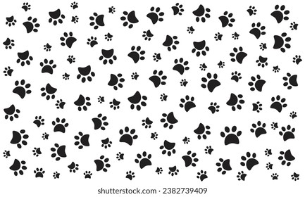 Cat paw seamless pattern, animal footstep vector pattern on white background