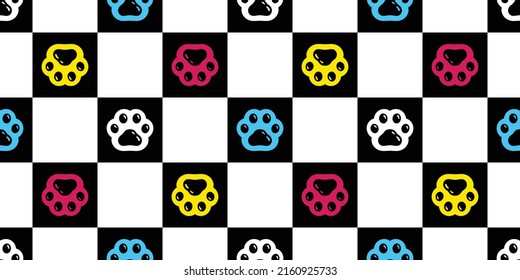 cat paw seamless pattern dog footprint kitten calico vector pet puppy breed cartoon checked repeat wallpaper gift wrapping paper tile background doodle illustration design isolated