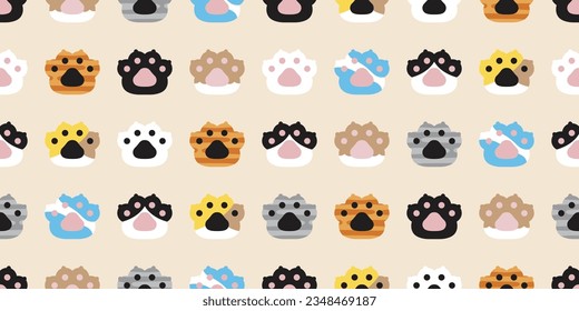cat paw seamless pattern dog footprint kitten cartoon vector french bulldog puppy pet toy breed doodle gift wrapping paper tile background repeat wallpaper illustration design isolated