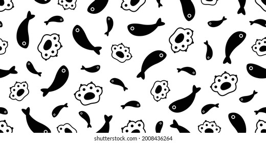 cat paw seamless pattern fish kitten footprint calico vector pet scarf isolated repeat background cartoon animal tile wallpaper illustration doodle design